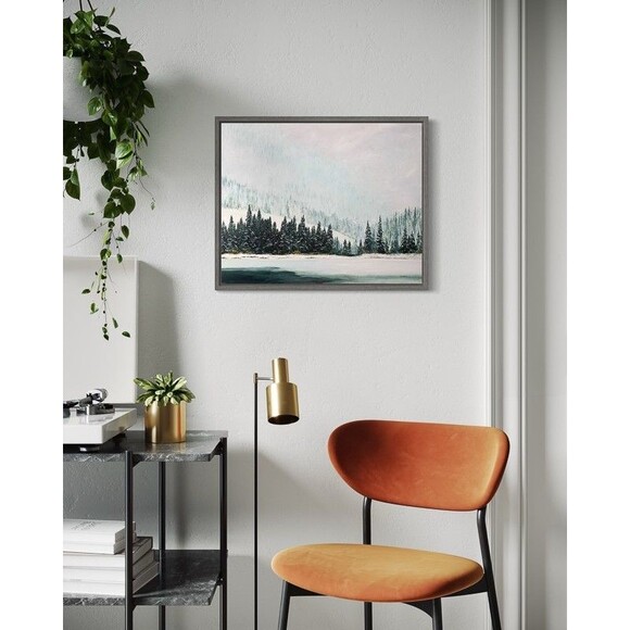 Original Oil Painting, Snowy Lake with Pines, Winter Landscape Art 16x20 Signed - Picture 5 of 8